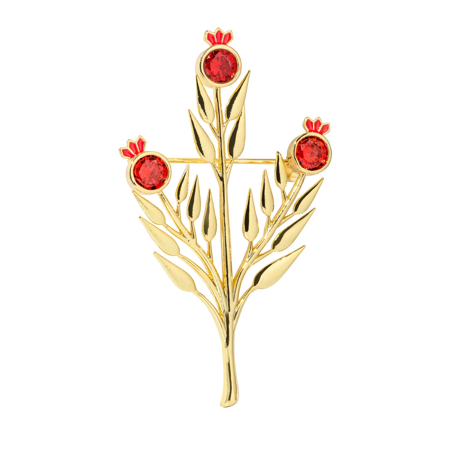 Pomegranate Branch Brooch with Red Zircones - Inspired by Manuscript - Other Accessories - Bijou Her -  -  - 