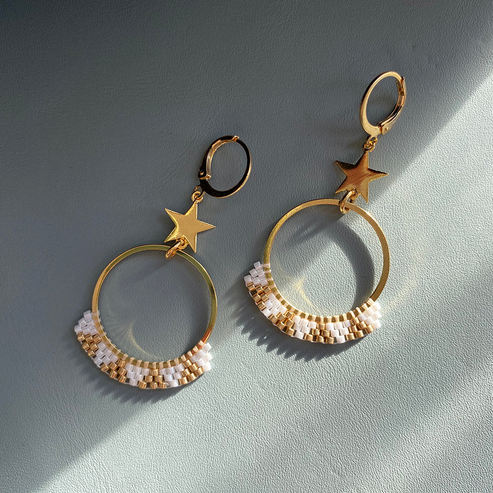 Pastel Star Hoop Earrings - Handmade British Jewelry in Gold Plating 
Keywords: pastel, star, hoop, earrings, handmade, British, gold plating, sustainable jewelry - Earrings - Bijou Her -  -  - 