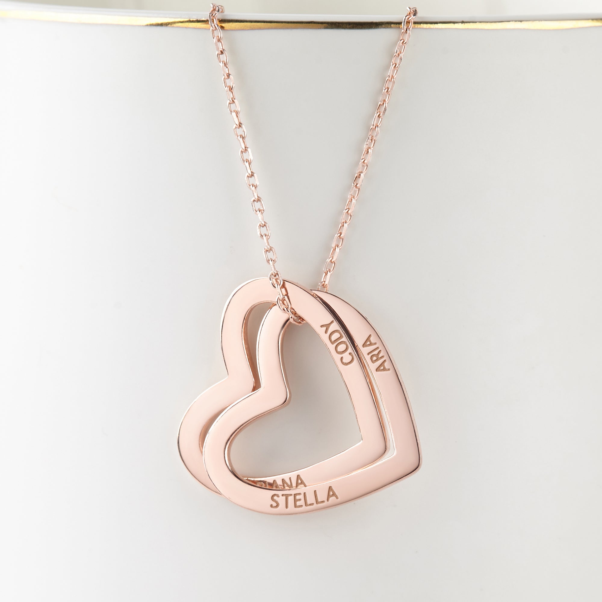 Personalized 3-Heart Necklace for Mom or Grandma | Engraved with Children's Names | Sterling Silver & Gold-Plated - Necklaces - Bijou Her -  -  - 