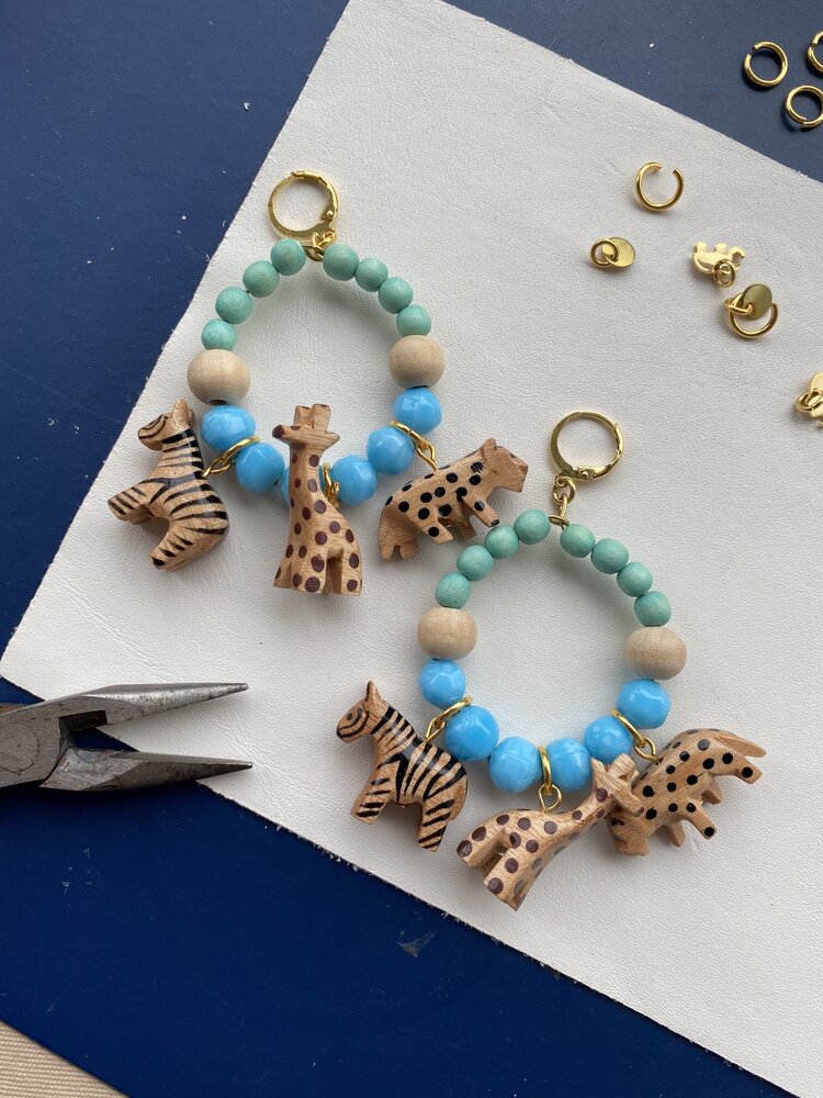 Safari Charm Handmade Earrings - Playful Animal Charms with Glass and Wood Beads - Earrings - Bijou Her -  -  - 