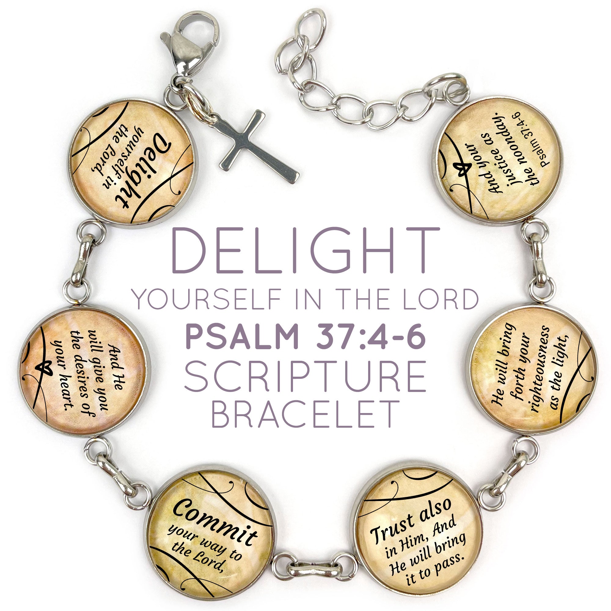 Psalm 37:4 Scripture Charm Bracelet - Glass, Handcrafted, Gift-ready - Bracelets - Bijou Her -  -  - 