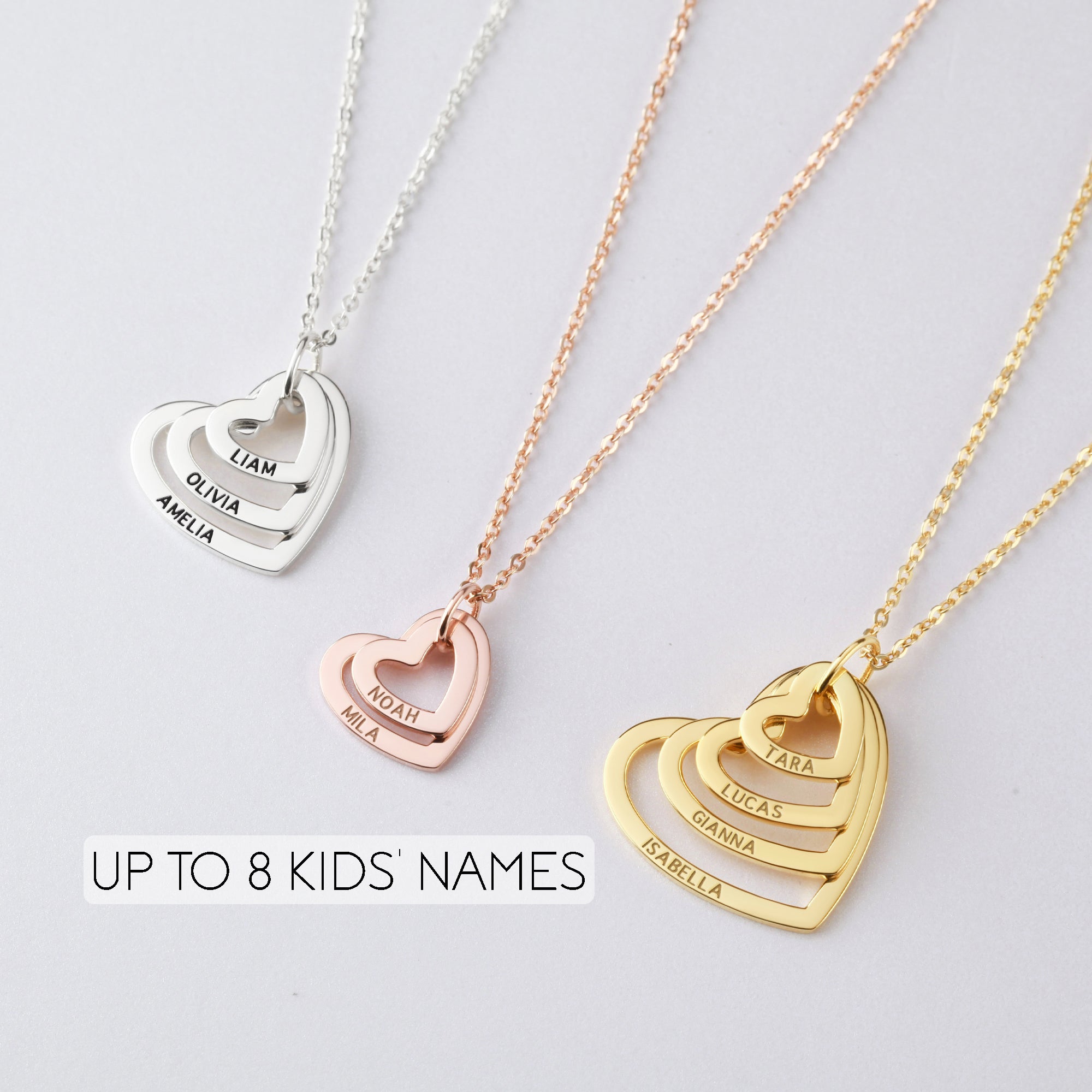 Personalized Grandma Heart Necklace with Kids' Names - 925 Sterling Silver & 18K Gold Plated - Family Jewelry Gift for Mom, Nana, Grandmother - Necklaces - Bijou Her -  -  - 