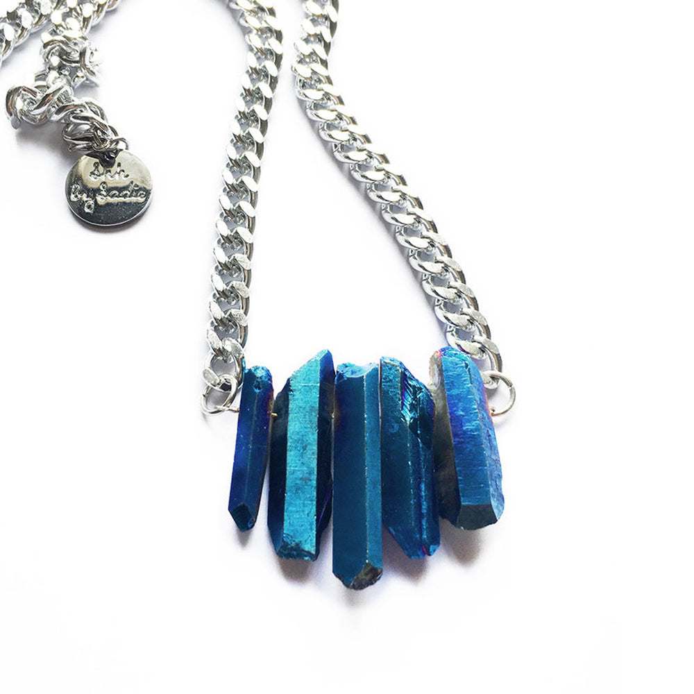 Mini Crystal Quartz Necklace - Blue Crystal Statement Jewelry - Necklaces - Bijou Her -  -  - 