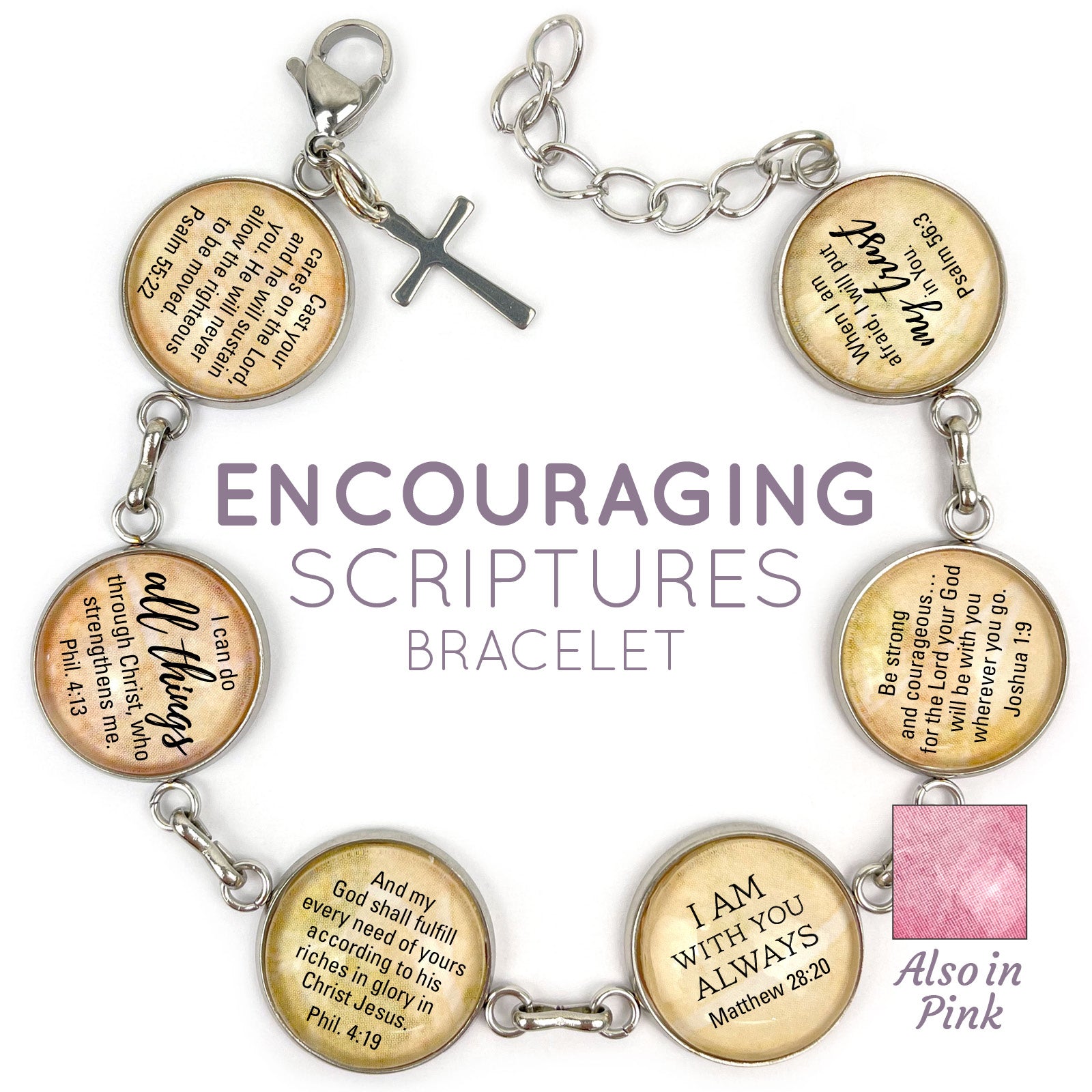 Hope & Encouragement Scripture Bracelet – Glass Charm Stainless Steel - Bracelets - Bijou Her -  -  - 