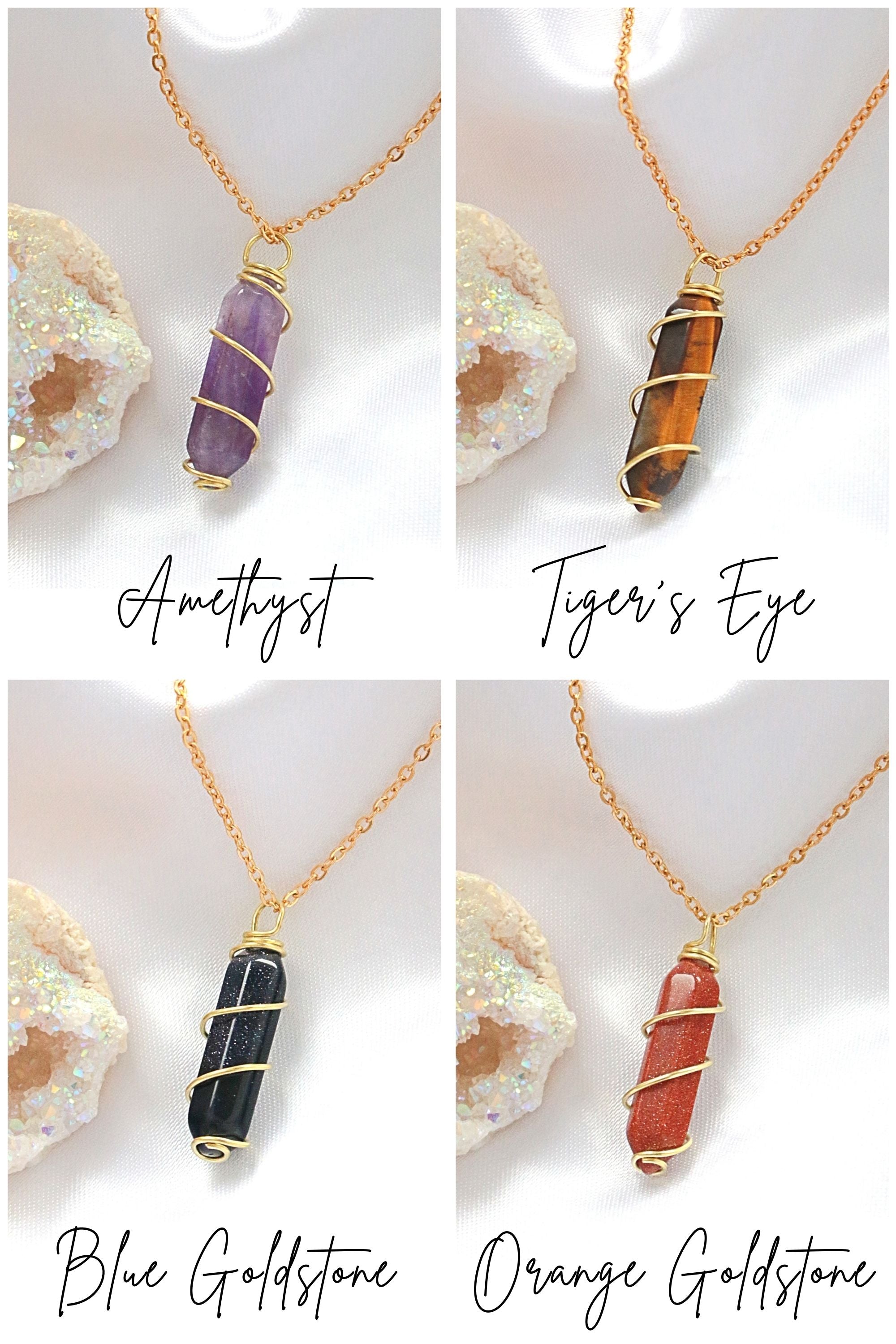 Natural Healing Crystal Pendant Necklace - Handmade with 18K Gold Plated Wire and Chain, Available in Multiple Gemstones - Necklaces - Bijou Her -  -  - 