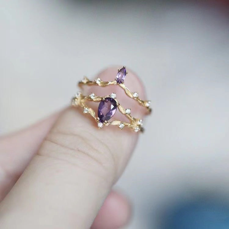 Vintage Antique Amethyst 925 Silver Plated Set Ring - 0 - Bijou Her -  -  - 