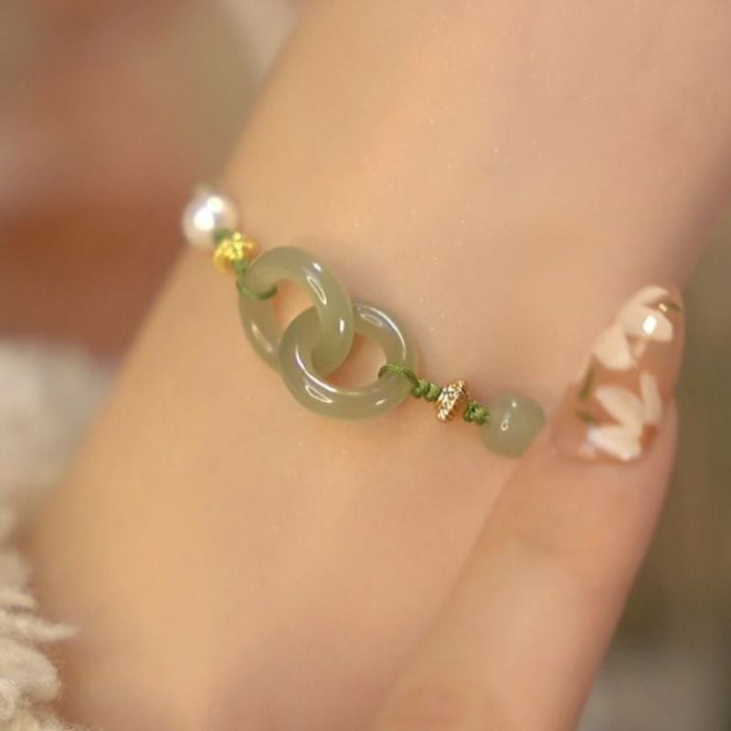 Link Jade Peace Buckle Bracelet Braided Pearl - 0 - Bijou Her -  -  - 