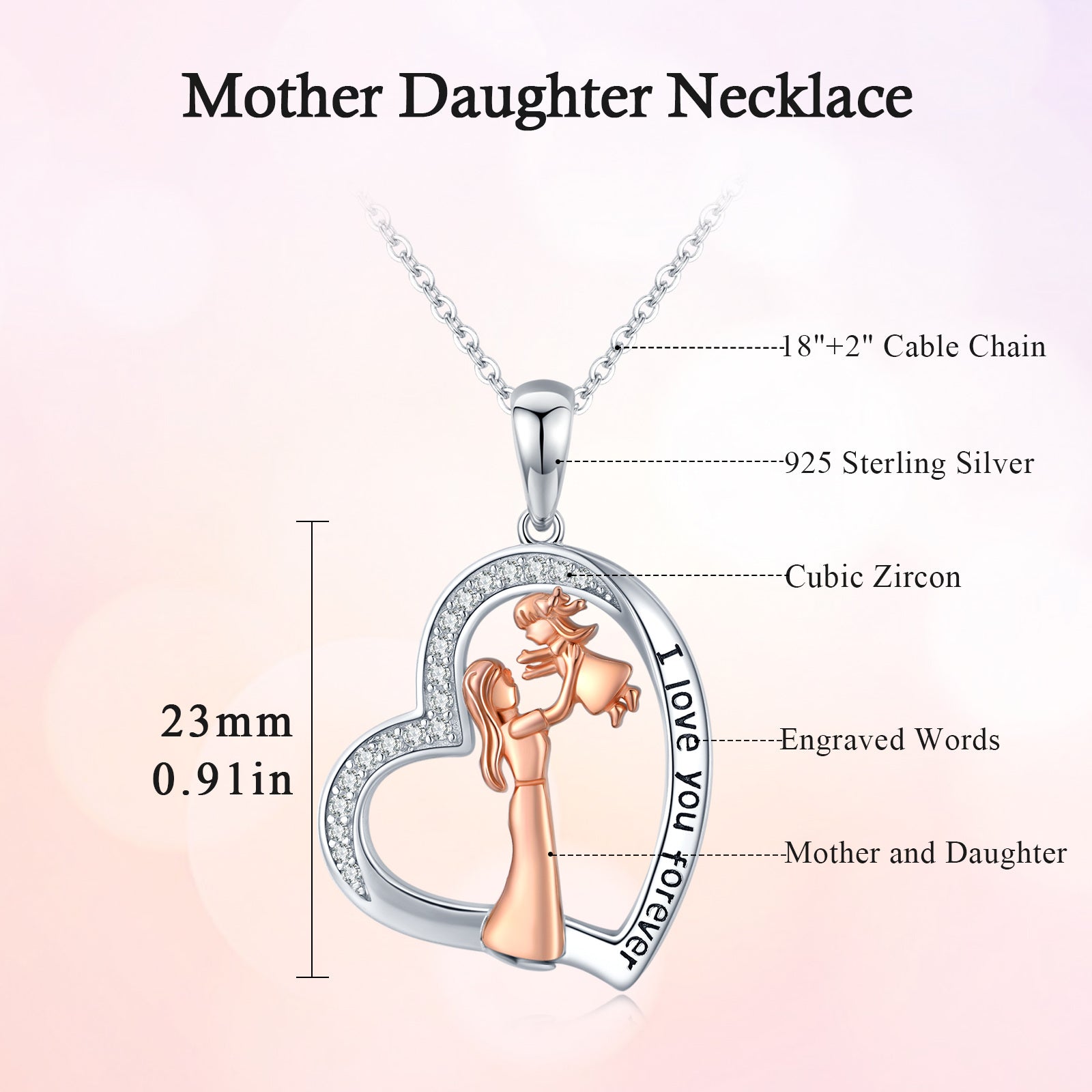 Rose Gold Mother Daughter Necklace in 925 Sterling Silver - 5 - Bijou Her -  -  - 