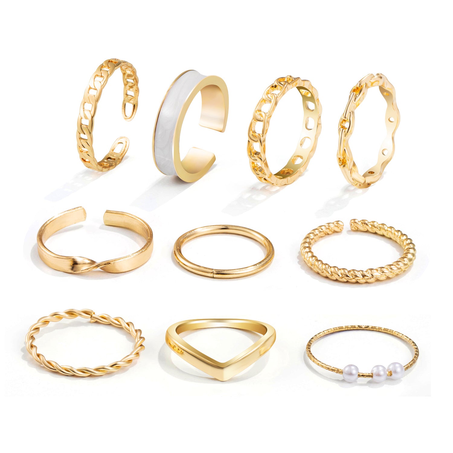 Women's Fashion Geometric Oil Drip Ring Set - 0 - Bijou Her -  -  - 