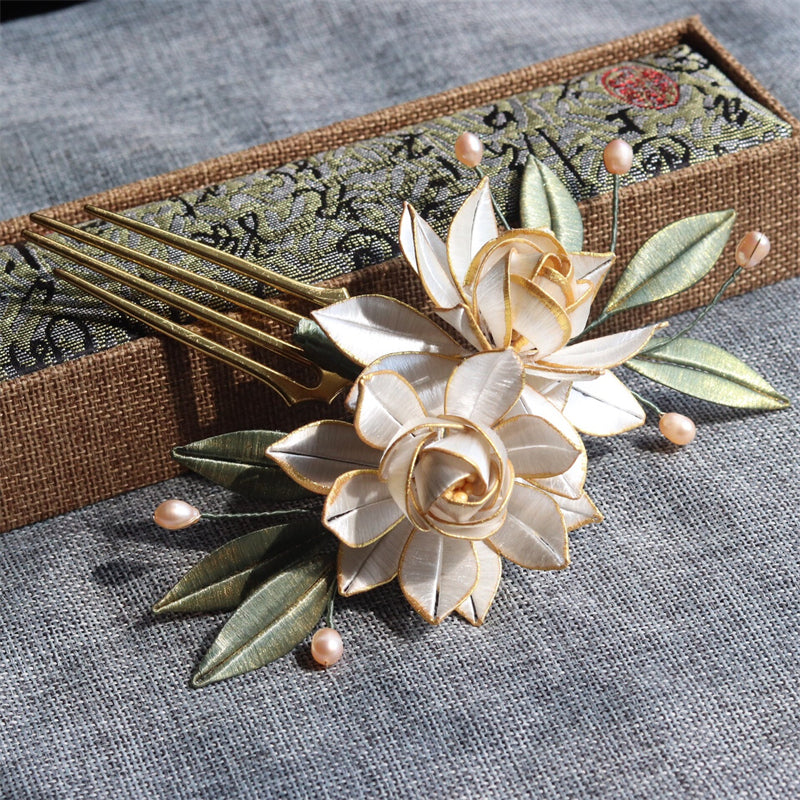 Headdress Antique Gold Gardenia Retro Pearl Hair Hairpin - 0 - Bijou Her - Color - style - 