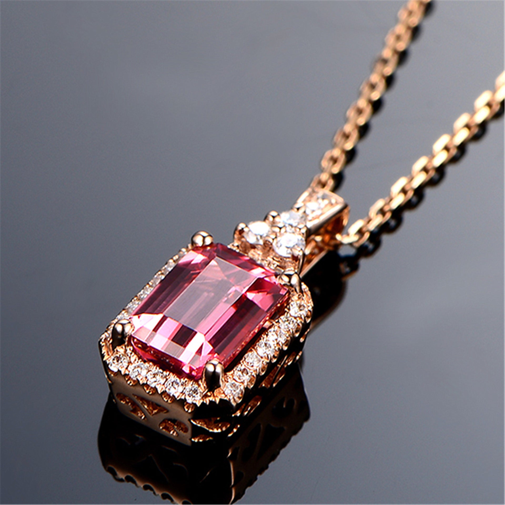 Natural Red Tourmaline Pendant Necklace Square Stone Item Pendant Clavicle Chain - 0 - Bijou Her -  -  - 