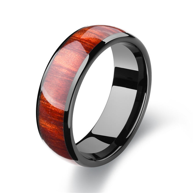 Stainless Steel Inlaid Wood Grain Ring - 0 - Bijou Her - Color - Size - 