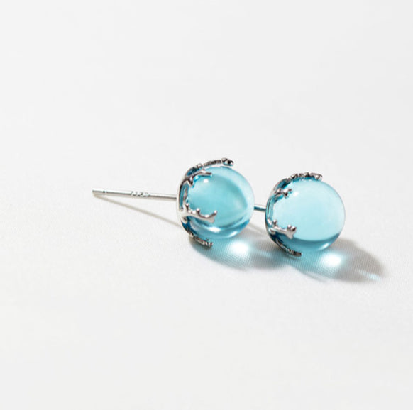 S925 Silver Fresh Blue Geometric Round Ball Stud Earrings For Women - 0 - Bijou Her - Color -  - 