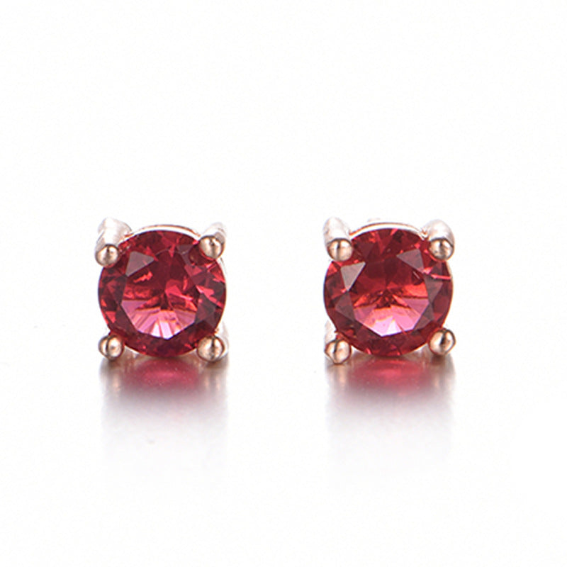 Simple Literary Red Crystal Gemstone Four Claws Set Diamond Earrings - 0 - Bijou Her -  -  - 