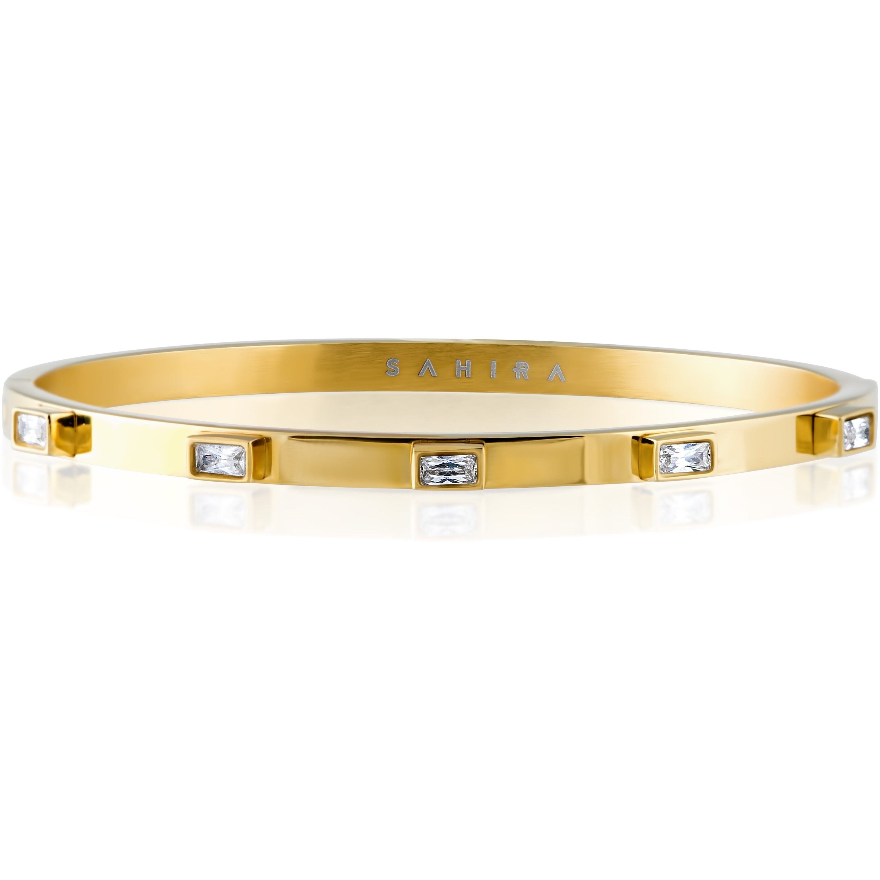 Stackable Diamond Baguette Bangle Bracelet - 18K Gold Plated Stainless Steel with CZ Stones (6") - Jewelry & Watches - Bijou Her -  -  - 