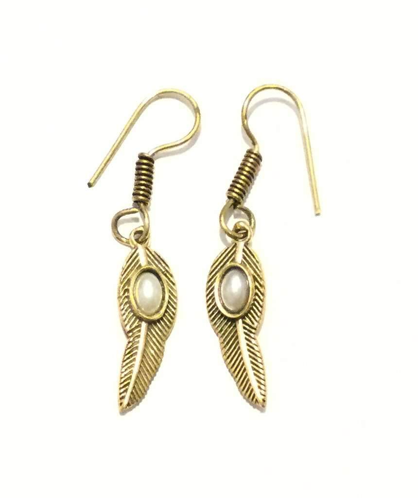 Handmade Feather Stone Leaf Dangling Earrings - Variety of Colors - Hypoallergenic & Adjustable - Jewelry & Watches - Bijou Her -  -  - 