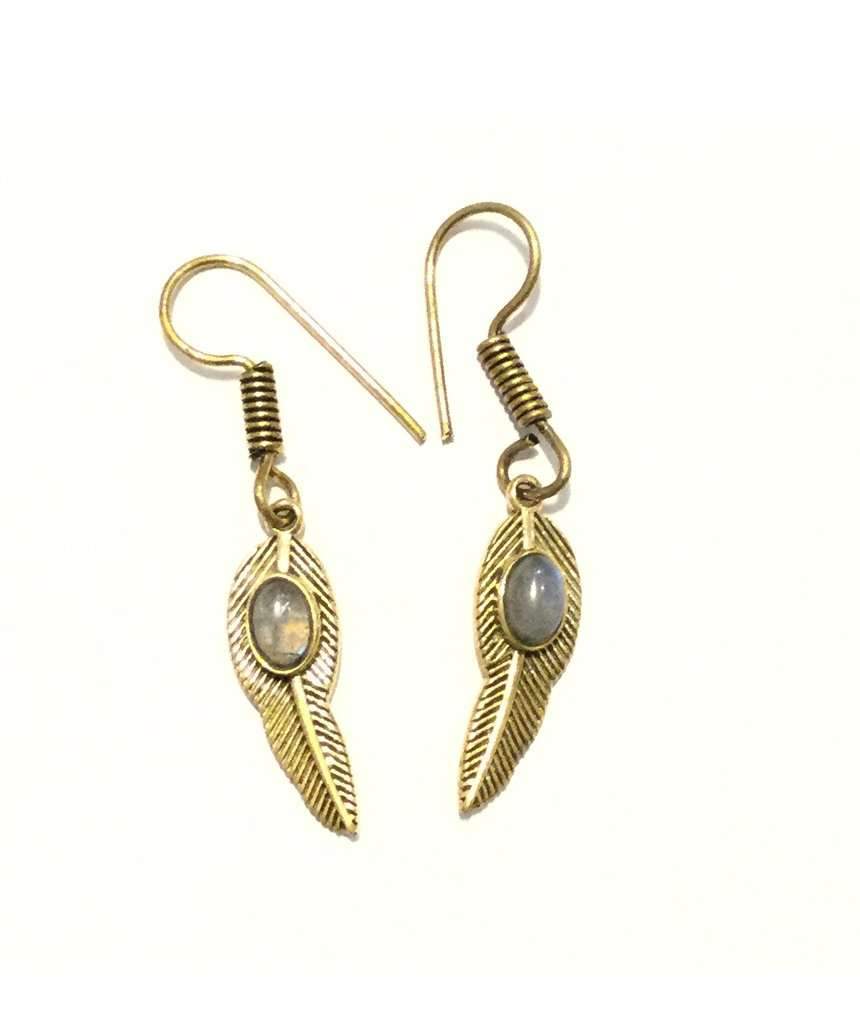 Handmade Feather Stone Leaf Dangling Earrings - Variety of Colors - Hypoallergenic & Adjustable - Jewelry & Watches - Bijou Her -  -  - 