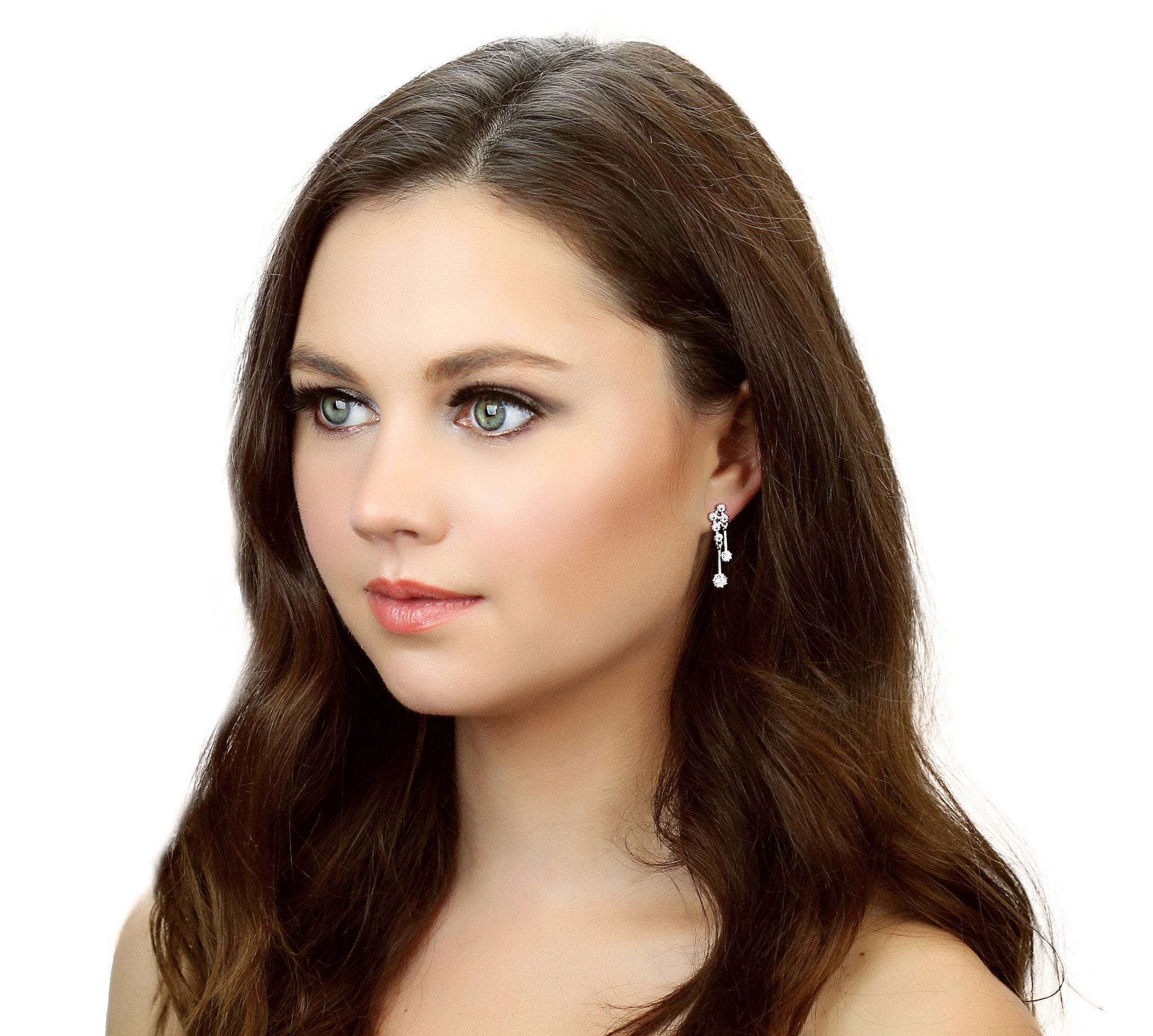 Hypoallergenic Crystal Earrings | White Gold Plated | Cubic Zirconia | 1" Length - Earrings - Bijou Her -  -  - 