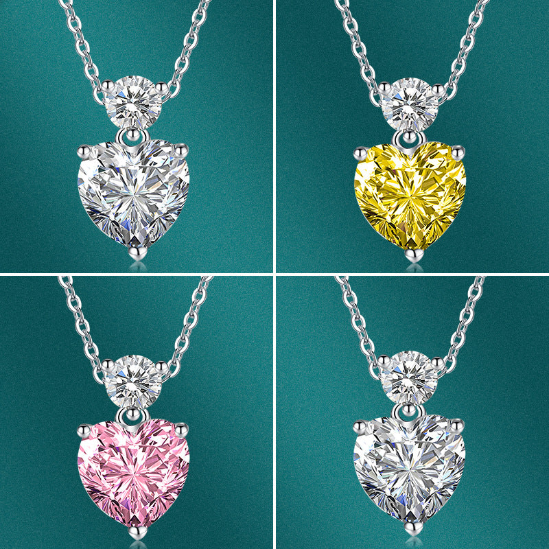 Mosan Diamond Heart Yellow Diamond Diamond Necklace Pendant - 0 - Bijou Her -  -  - 