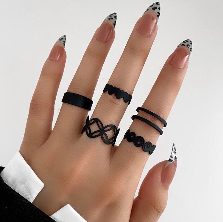 Ring Opening Black Joint Ring Set 5 Piece Set Snake Dark System Ring Interfinger - 0 - Bijou Her - Color -  - 