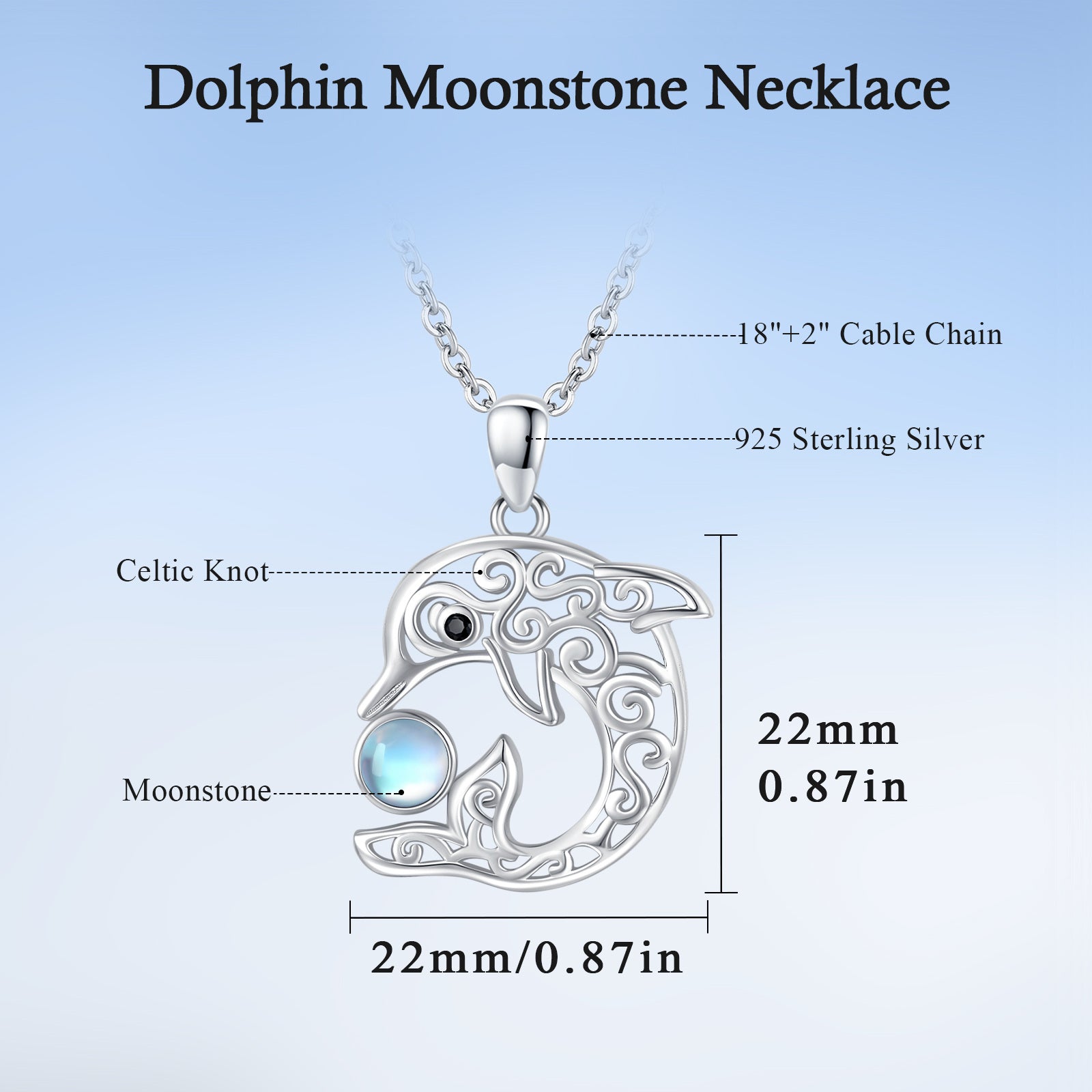 Moonstone Celtic Dolphin Pendant Necklace in 925 Sterling Silver - 5 - Bijou Her -  -  - 