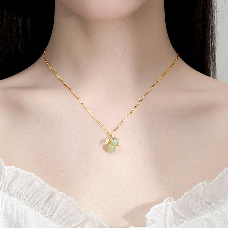 Natural Hotan Jade Leaf Necklace Female S925 Silver - 0 - Bijou Her - Color - Dimensions - 