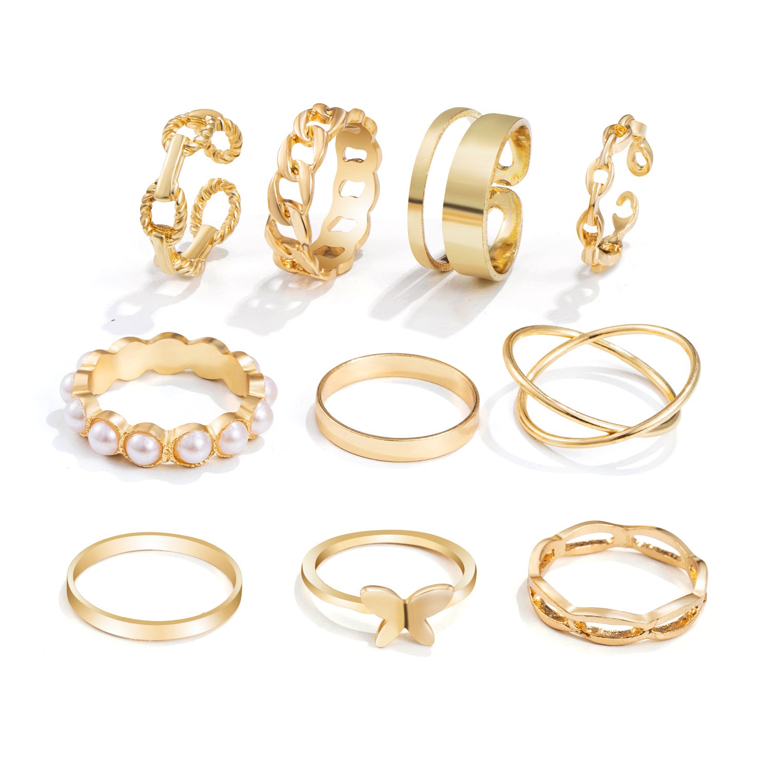 Women's Fashion Geometric Oil Drip Ring Set - 0 - Bijou Her - Color -  - 