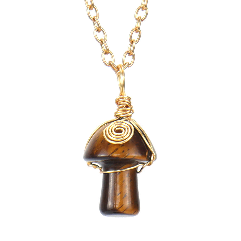 Handwoven Crystal Agate Small Mushroom Pendant Necklace - 0 - Bijou Her - Color -  - 