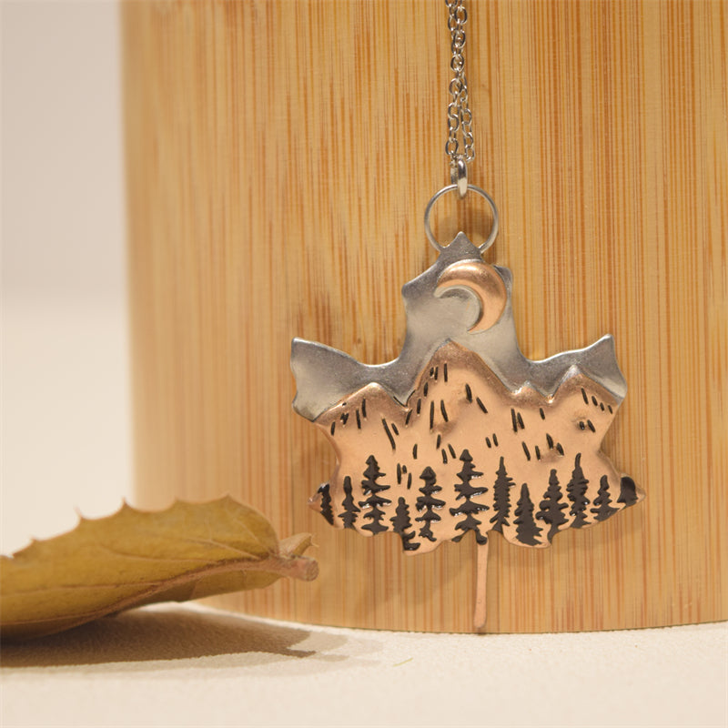 Maple Leaf Trees Stainless Steel Titanium Steel Sweater Necklace Pendant - 4 - Bijou Her -  -  - 