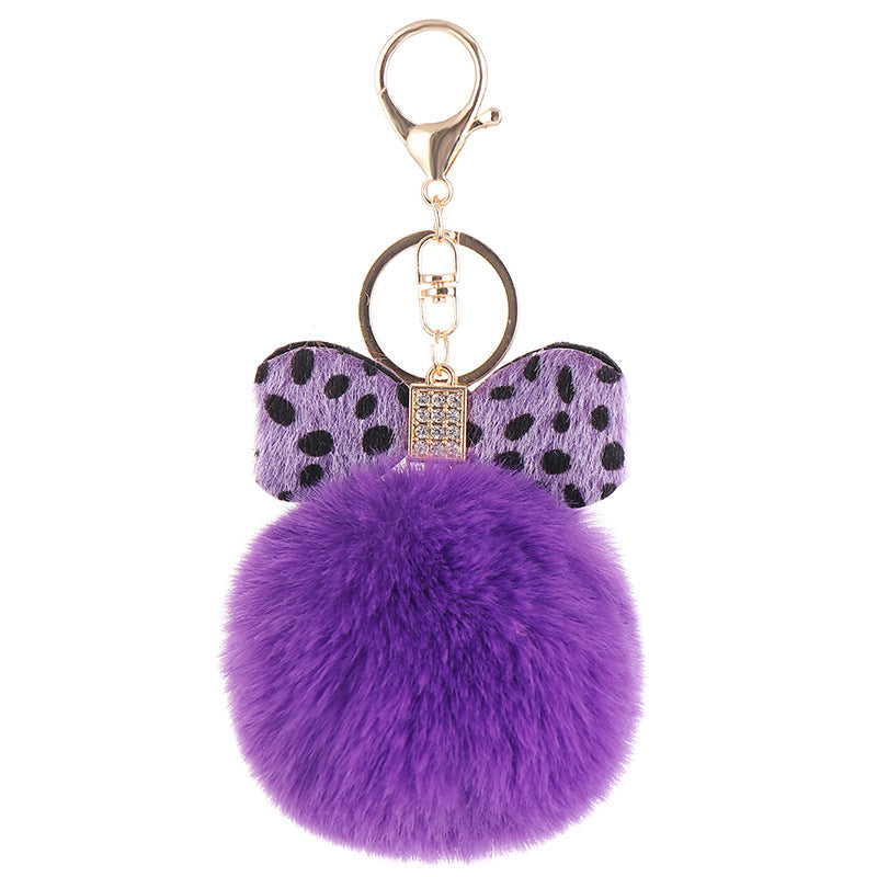 Leopard Bow Fur Ball Schoolbag Pendant Key Chain - 0 - Bijou Her - Color -  - 