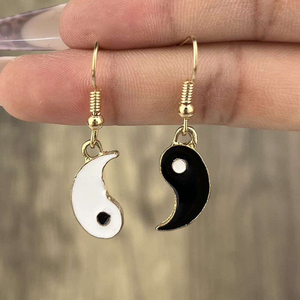 Personalized Oil Drop Black And White Tai Chi Gossip Earring Fashion - 0 - Bijou Her - Color -  - 