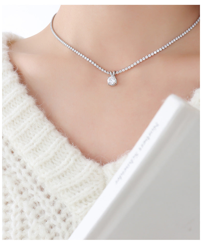 Light Luxury Niche Full Diamond Hao Stone Single Diamond Necklace - 0 - Bijou Her - Color -  - 