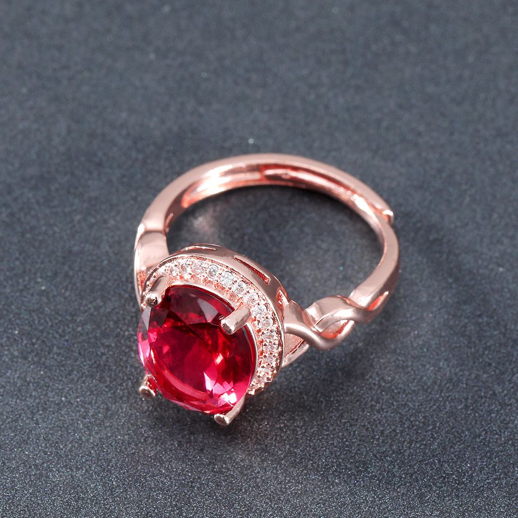 High-end Temperament Oval Simulated Red Tourmaline Gemstone Ring - 0 - Bijou Her -  -  - 