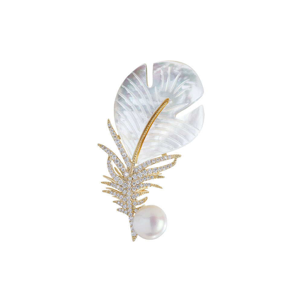 Luxury Seashell Natural Freshwater Pearl Brooch - 0 - Bijou Her -  -  - 