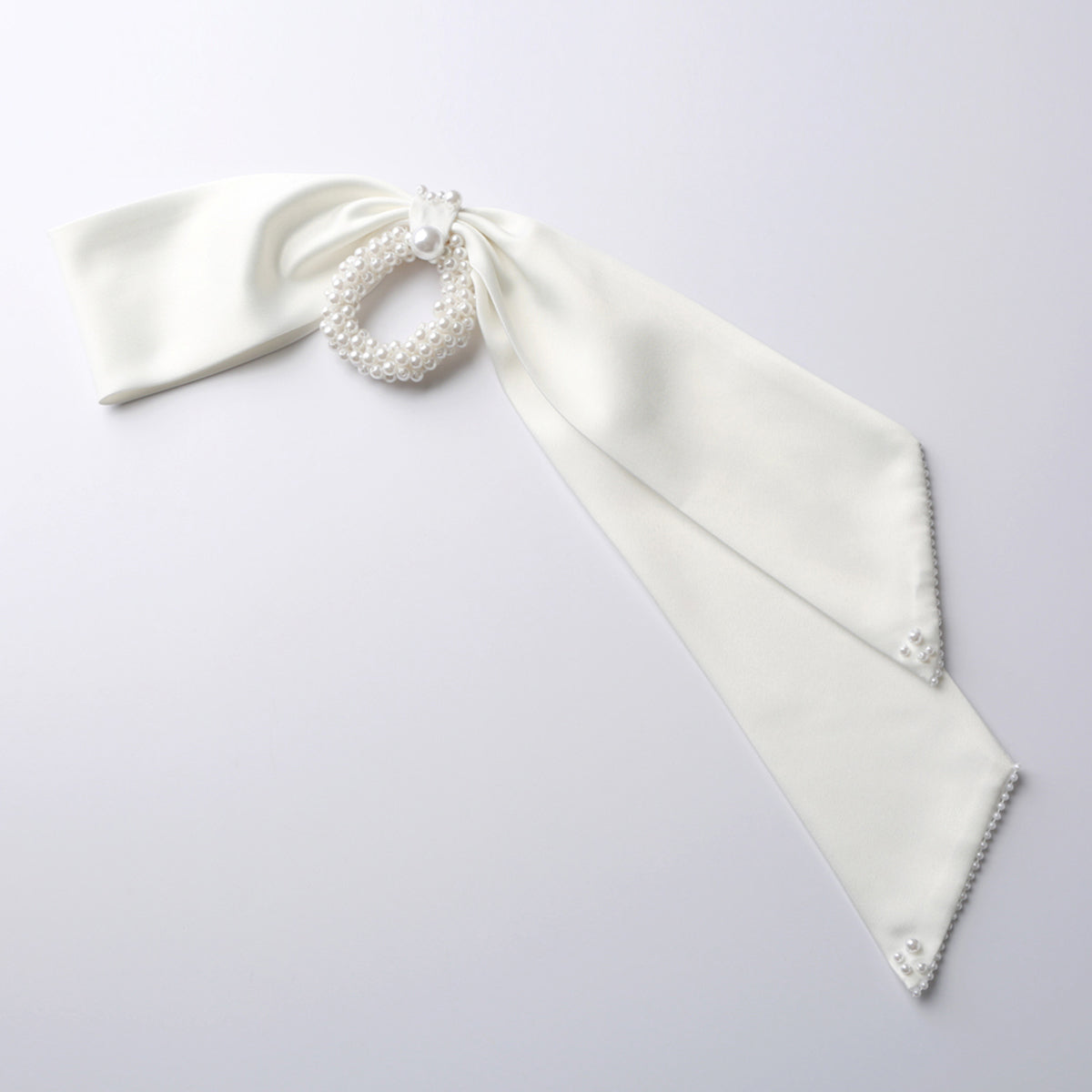 Handmade Simple White Satin Pearl Bow Hair Loop - 0 - Bijou Her - Color -  - 