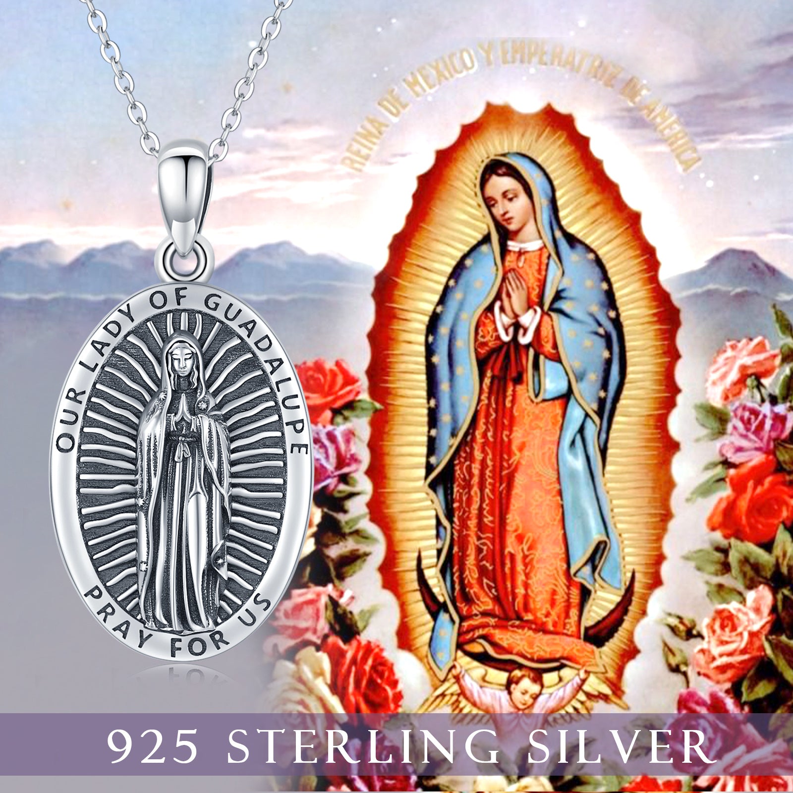 Our Lady of Guadalupe Pendant Necklace in 925 Sterling Silver - 5 - Bijou Her -  -  - 