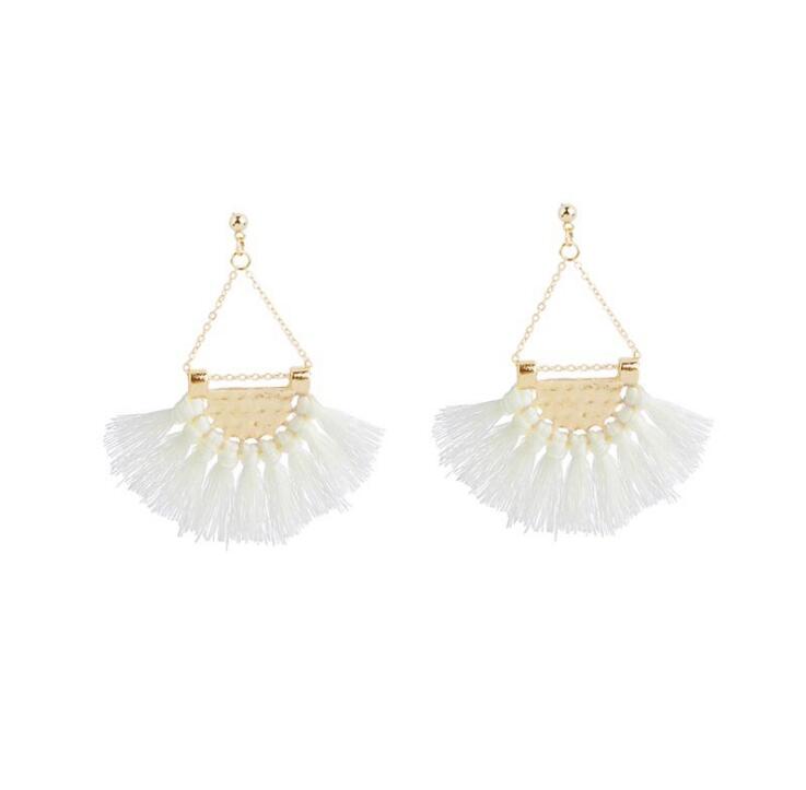 White Tassel Drop Earrings for Women - Statement Dangle Hoops - 3.5 Length - Zinc - Gift Box" - Jewelry & Watches - Bijou Her -  -  - 