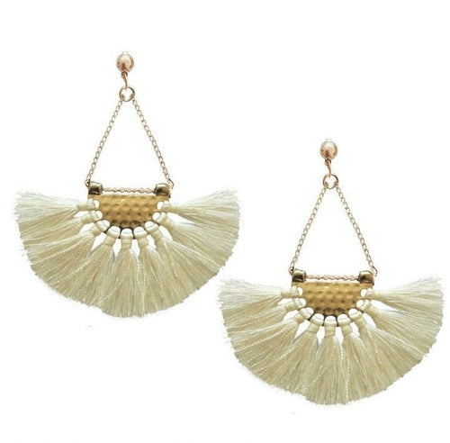 White Tassel Drop Earrings for Women - Statement Dangle Hoops - 3.5 Length - Zinc - Gift Box" - Jewelry & Watches - Bijou Her - Color -  - 