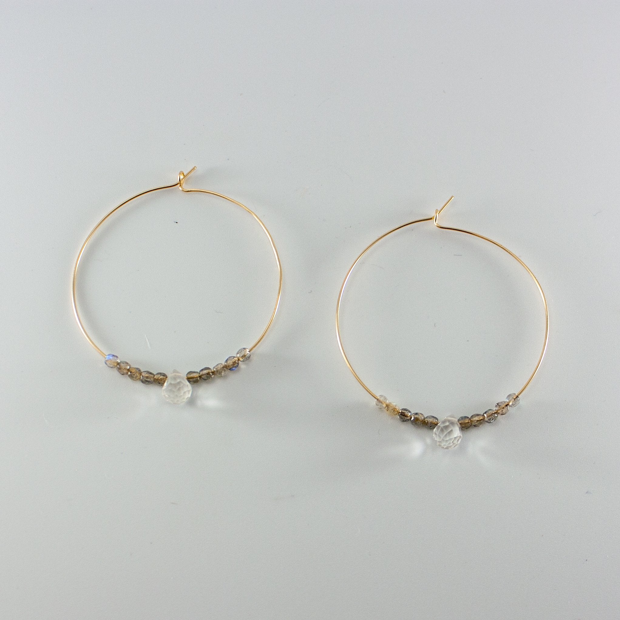 Labradorite & Quartz Beaded Hoop Earrings in 14k Gold Fill - 1.5" Diameter - Jewelry & Watches - Bijou Her -  -  - 