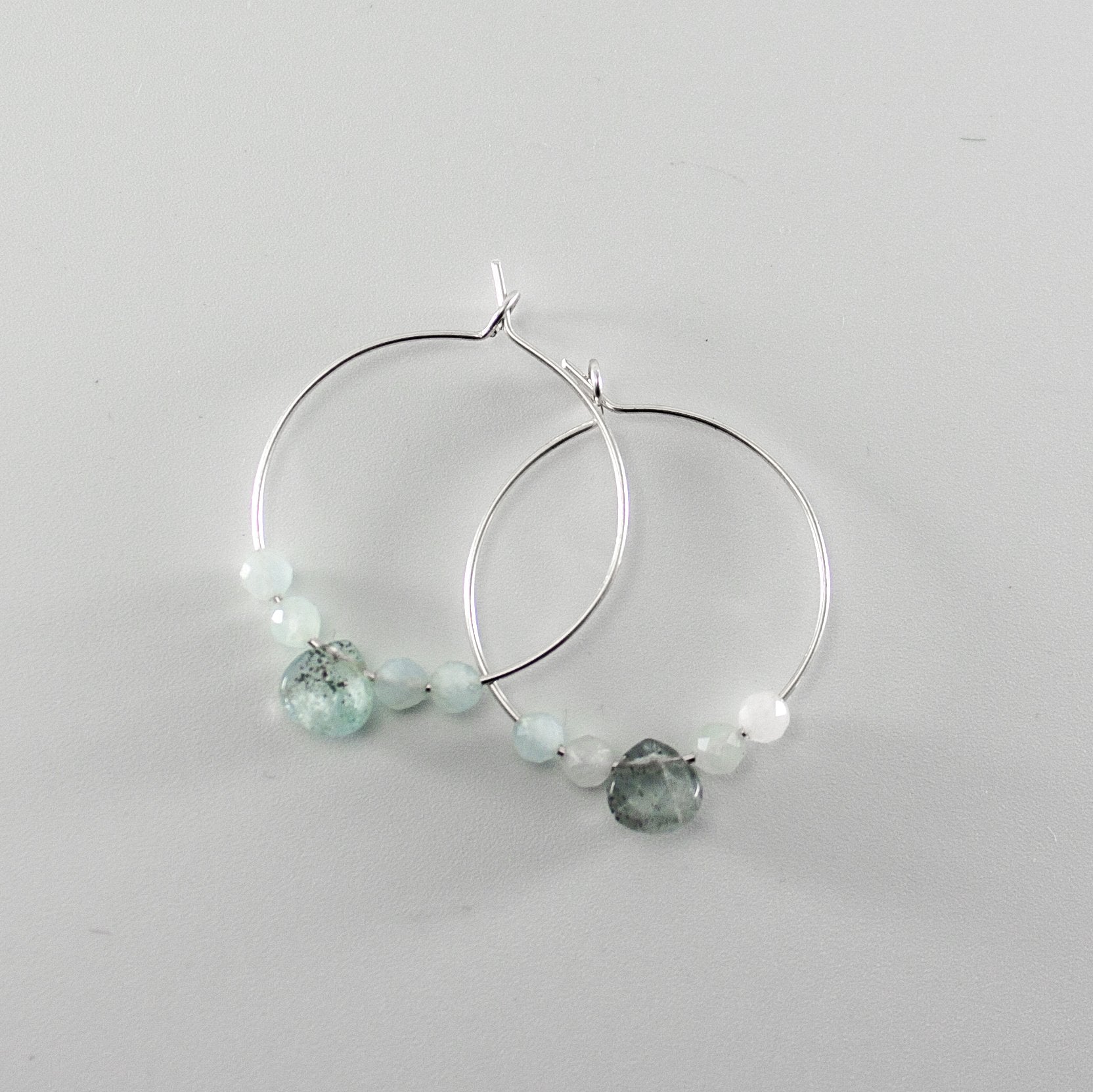 March Birthstone Hoop Earrings - Aquamarine Sterling Silver - Jewelry & Watches - Bijou Her -  -  - 