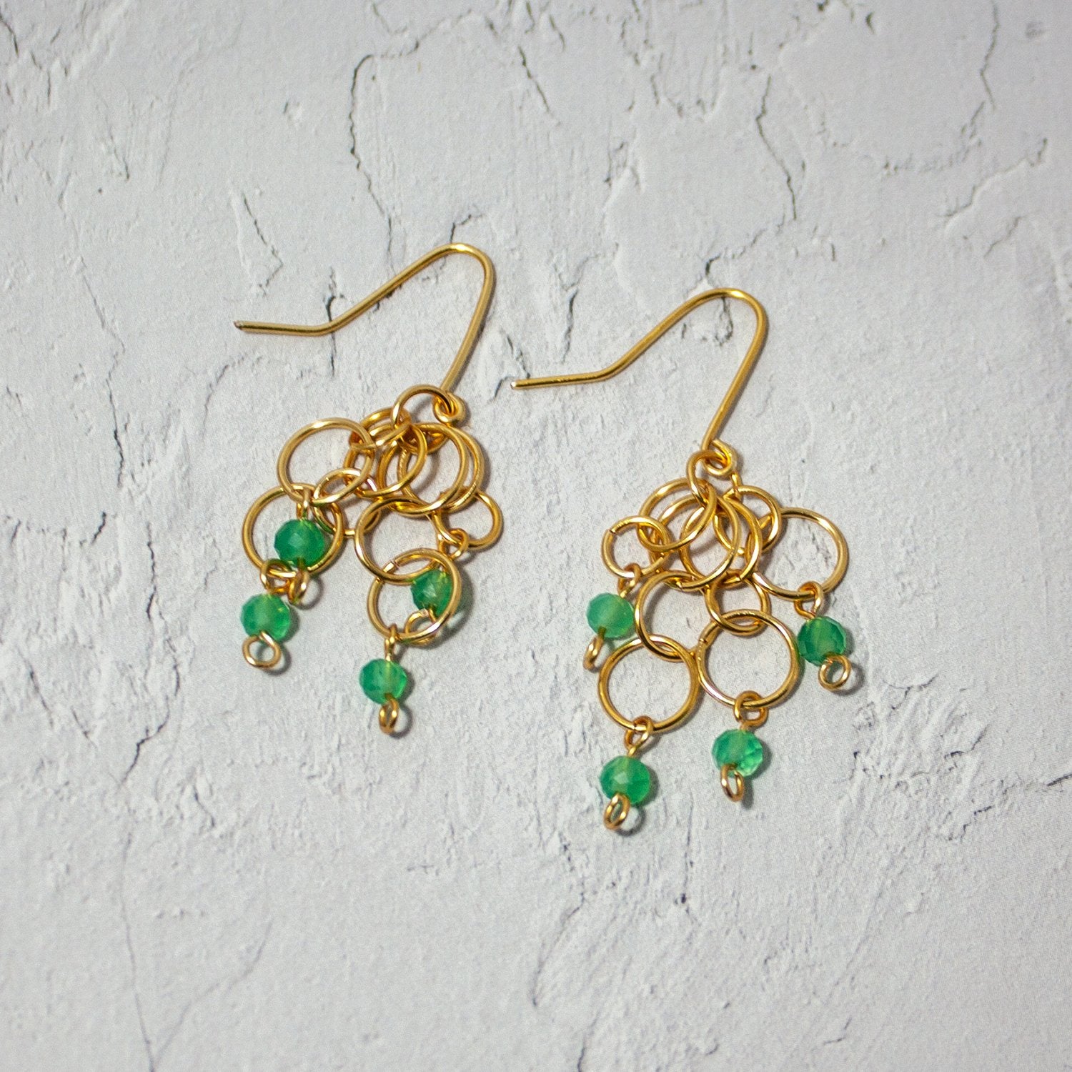 Green Agate Gold Hoop Cluster Earrings - Fishhook Backs - Jewelry & Watches - Bijou Her -  -  - 