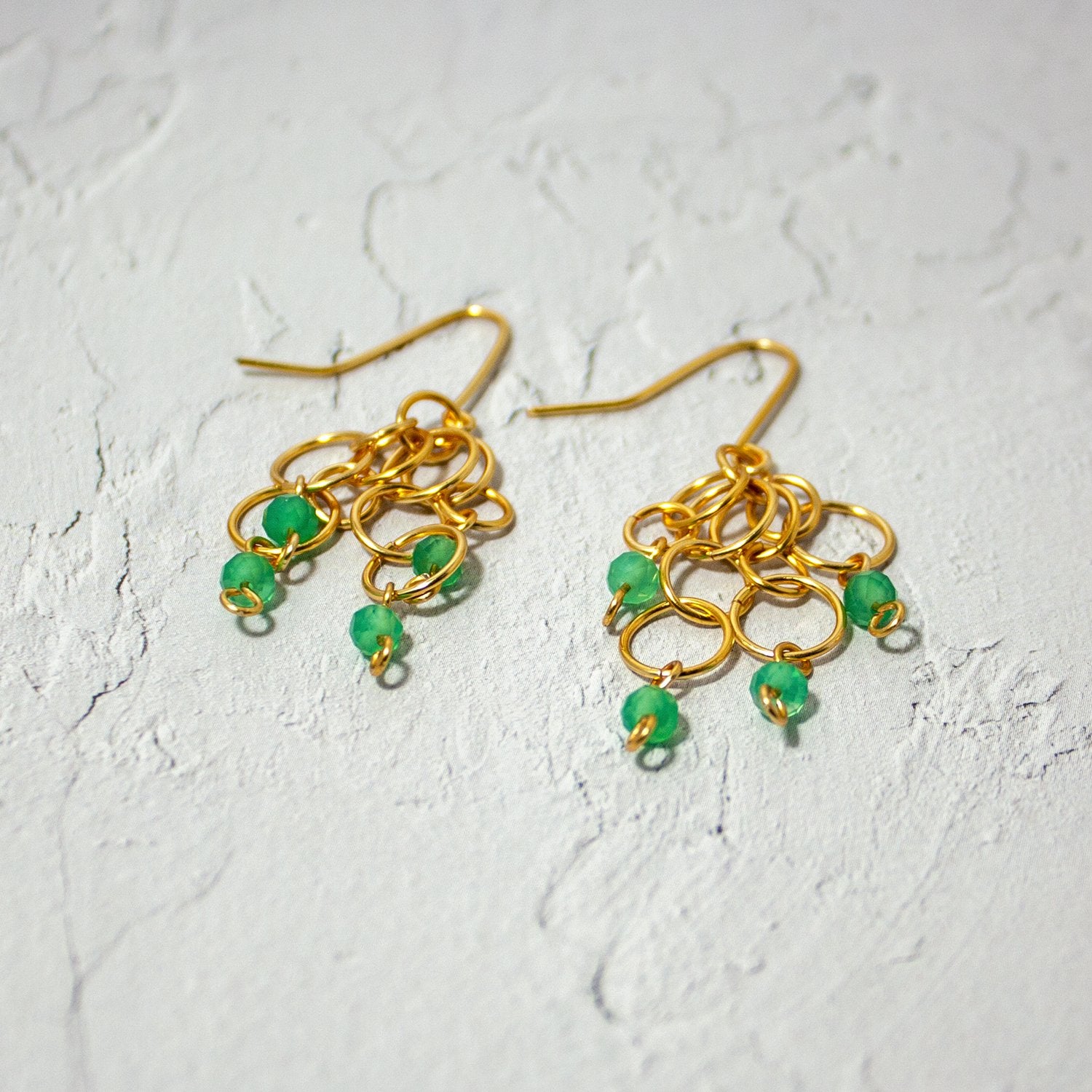 Green Agate Gold Hoop Cluster Earrings - Fishhook Backs - Jewelry & Watches - Bijou Her -  -  - 