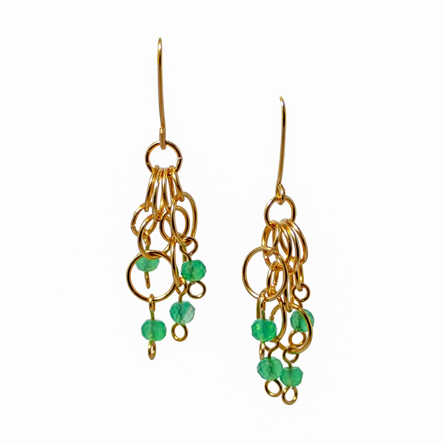 Green Agate Gold Hoop Cluster Earrings - Fishhook Backs - Jewelry & Watches - Bijou Her -  -  - 