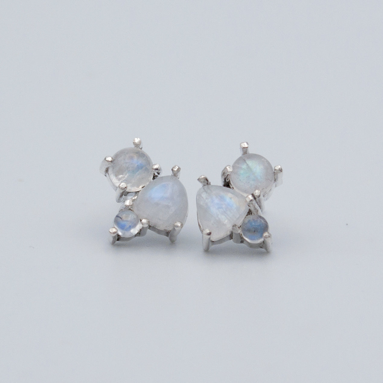 Rainbow Moonstone Stud Sterling Silver Earrings - Gemstone Jewelry - Jewelry & Watches - Bijou Her -  -  - 