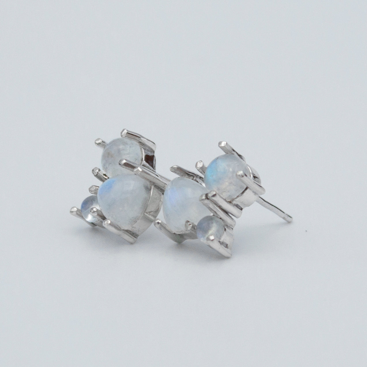 Rainbow Moonstone Stud Sterling Silver Earrings - Gemstone Jewelry - Jewelry & Watches - Bijou Her -  -  - 