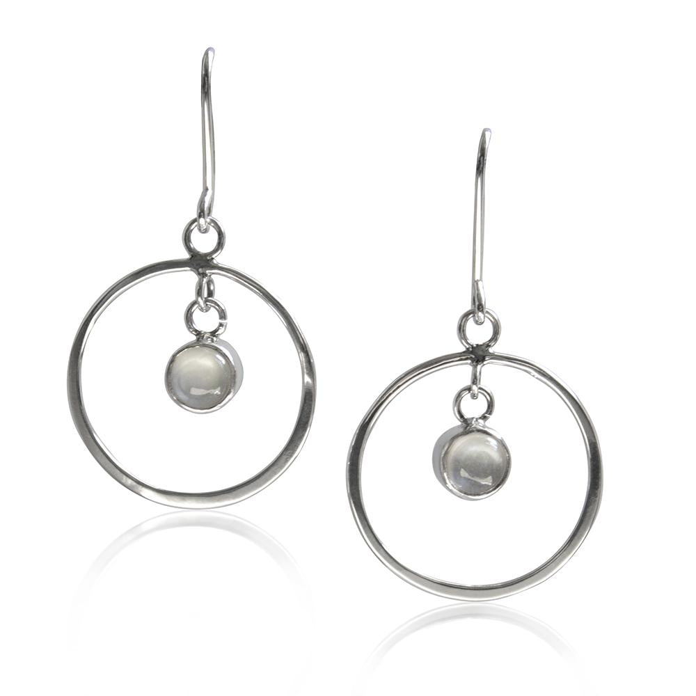 Handmade Circle Moonstone Sterling Silver Earrings - Dangling Fishhook Style 
Keywords: moonstone, silver earrings, handmade earrings, round earrings, fishhook earrings, sterling silver, moonstone jewelry. - Jewelry & Watches - Bijou Her -  -  - 