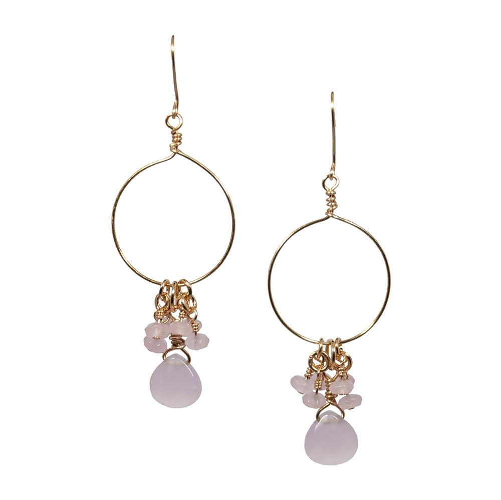 Pink Chalcedony and Jade Cluster Hoop Earrings - Feminine and Delicate Drop Earrings - Jewelry & Watches - Bijou Her -  -  - 