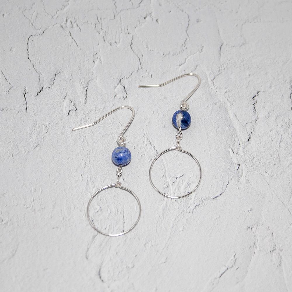 Sodalite Drop Hoop Earrings: Handcrafted Silver Gemstone Jewelry - Jewelry & Watches - Bijou Her -  -  - 