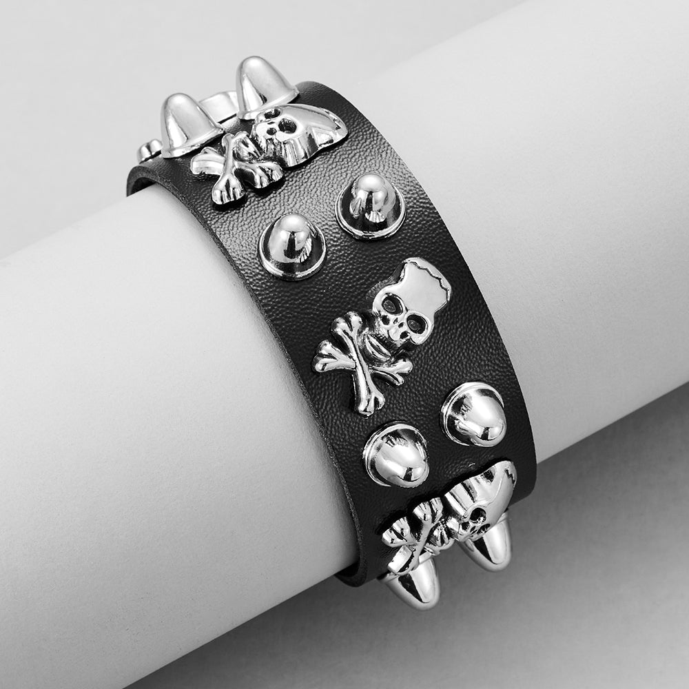 Round Rivet Gothic Bracelet Hip Hop Dark Skull Head Leather Bracelet - 4 - Bijou Her -  -  - 