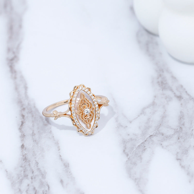 Natural White Shell Vintage Style Ring - 0 - Bijou Her -  -  - 